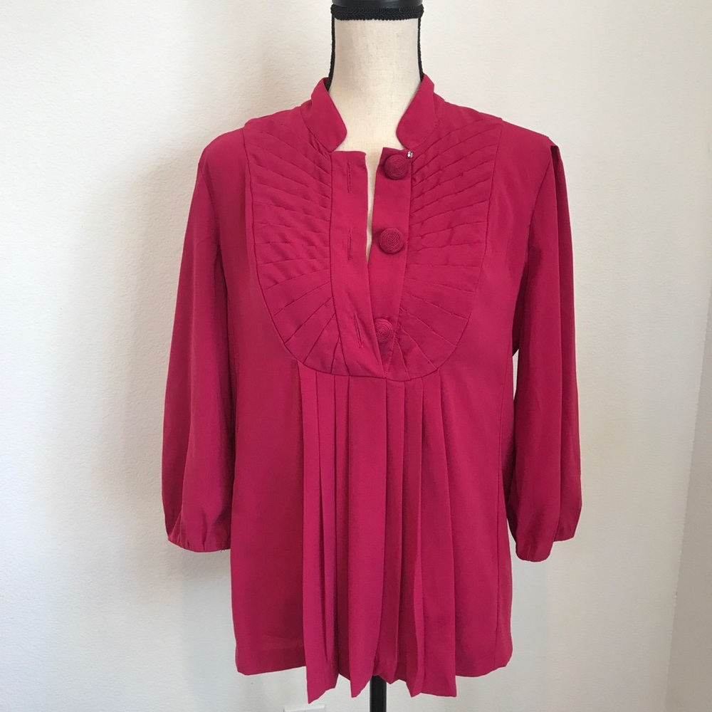 Nicole Miller Fuchsia Pleaded Blouse big Button